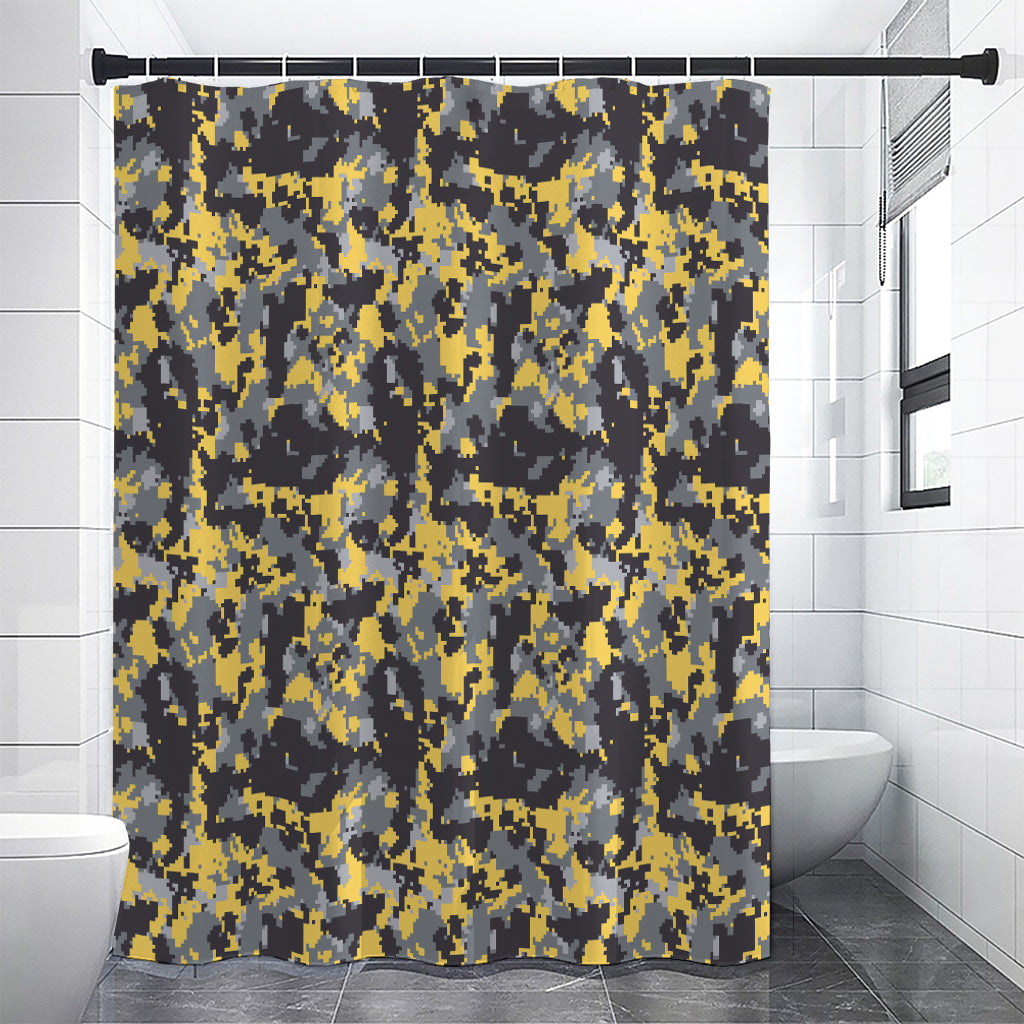 Yellow Black And Grey Digital Camo Print Shower Curtain