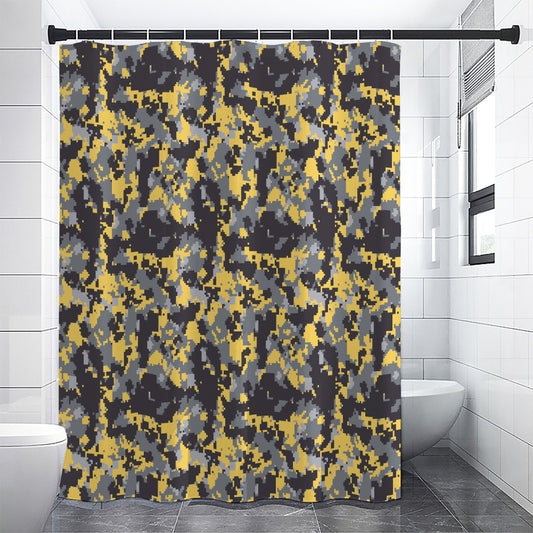 Yellow Black And Grey Digital Camo Print Shower Curtain