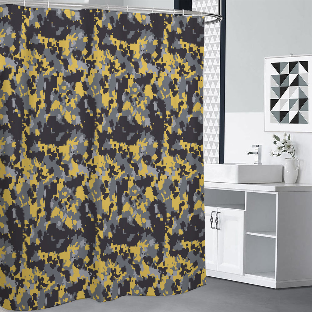 Yellow Black And Grey Digital Camo Print Shower Curtain