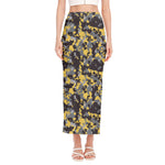 Yellow Black And Grey Digital Camo Print Side Slit Maxi Skirt