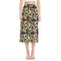 Yellow Black And Grey Digital Camo Print Side Slit Midi Skirt