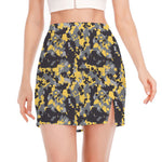 Yellow Black And Grey Digital Camo Print Side Slit Mini Skirt