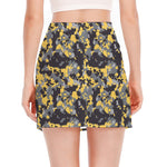 Yellow Black And Grey Digital Camo Print Side Slit Mini Skirt