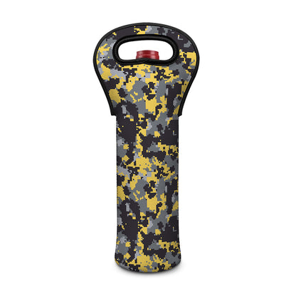 Yellow Black And Grey Digital Camo Print Single Neoprene Wine Tote