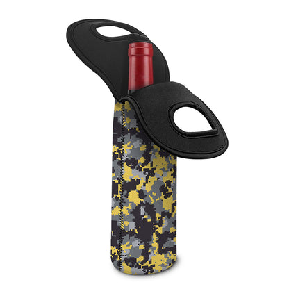 Yellow Black And Grey Digital Camo Print Single Neoprene Wine Tote