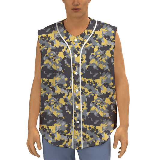 Yellow Black And Grey Digital Camo Print Sleeveless Baseball Jersey