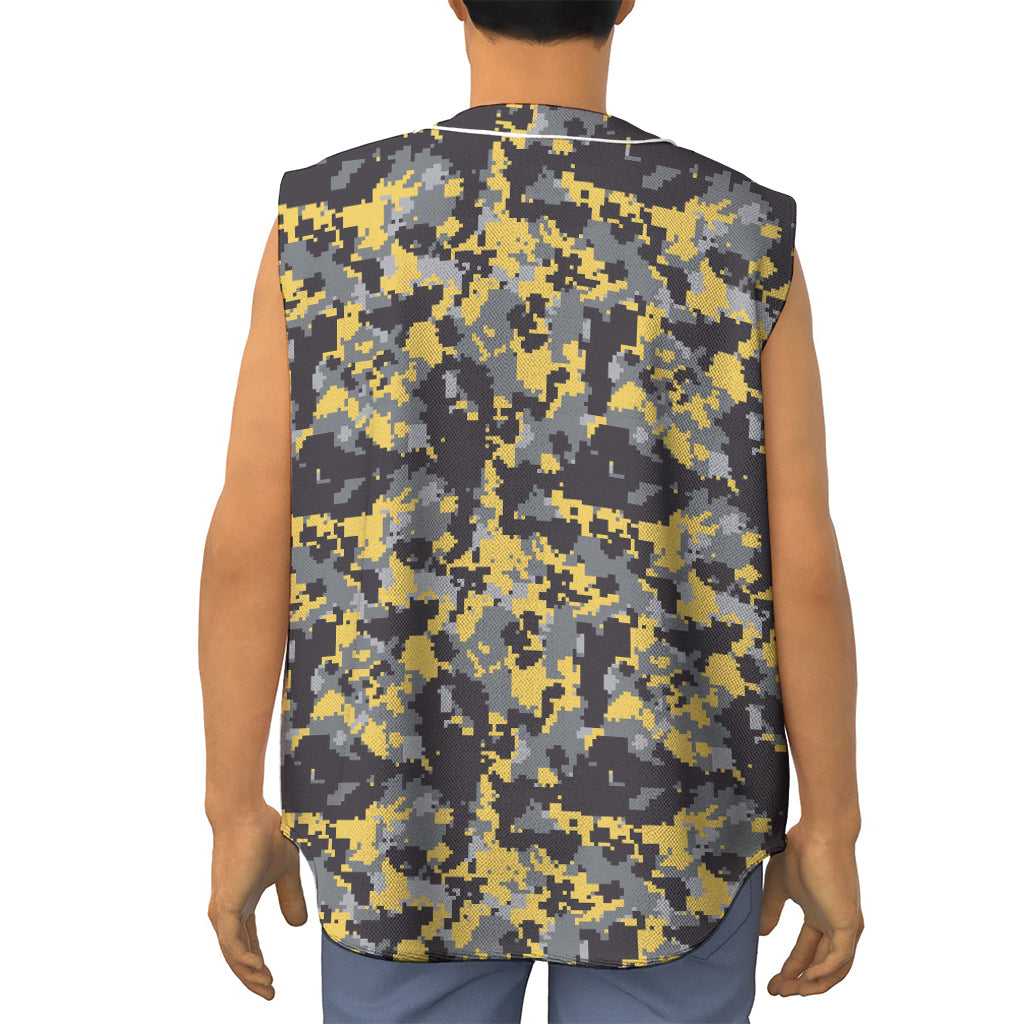 Yellow Black And Grey Digital Camo Print Sleeveless Baseball Jersey