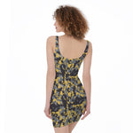 Yellow Black And Grey Digital Camo Print Sleeveless Bodycon Dress