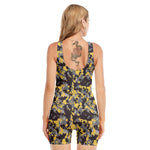 Yellow Black And Grey Digital Camo Print Sleeveless One Piece Swimsuit
