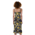 Yellow Black And Grey Digital Camo Print Slim Fit Midi Cami Dress