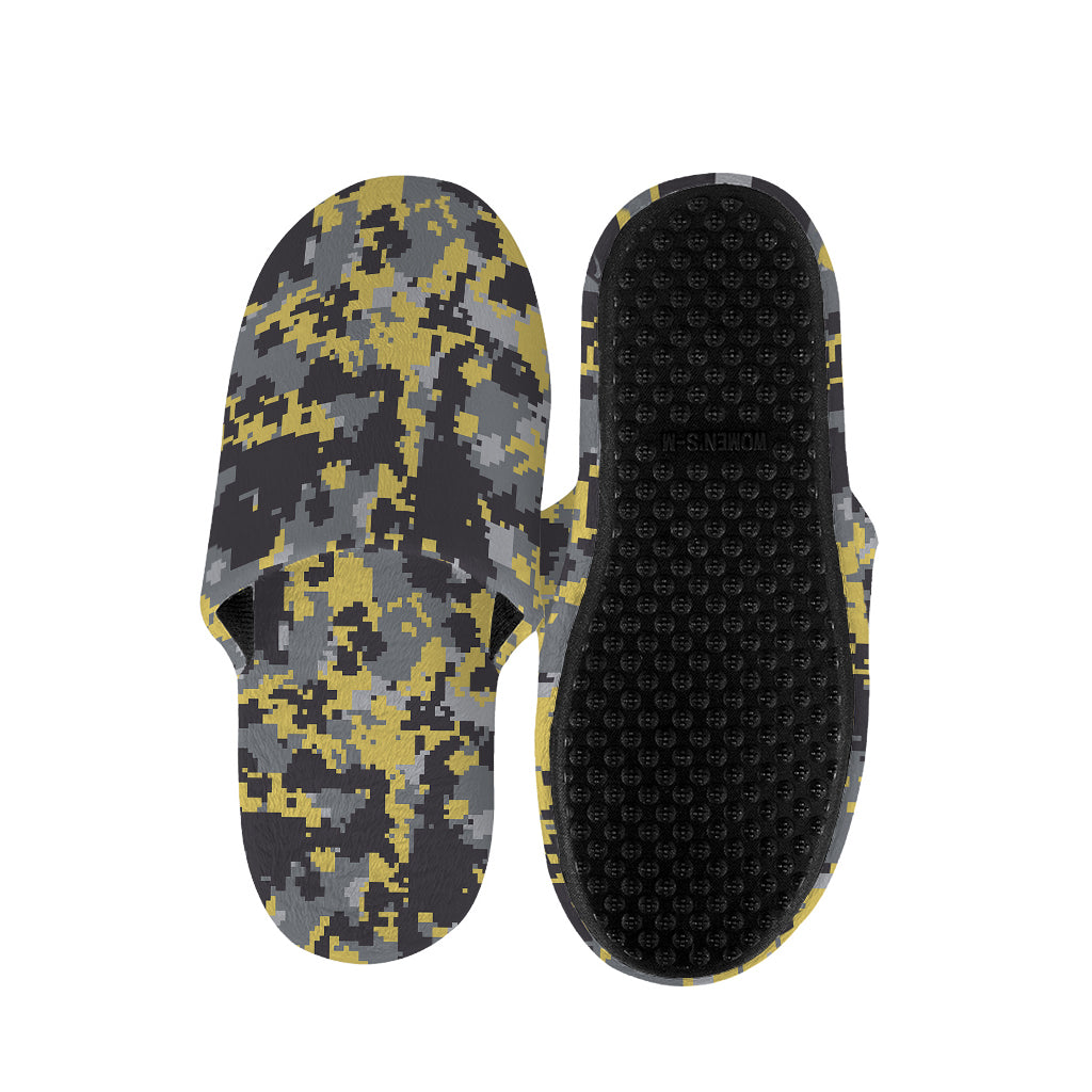 Yellow Black And Grey Digital Camo Print Slippers