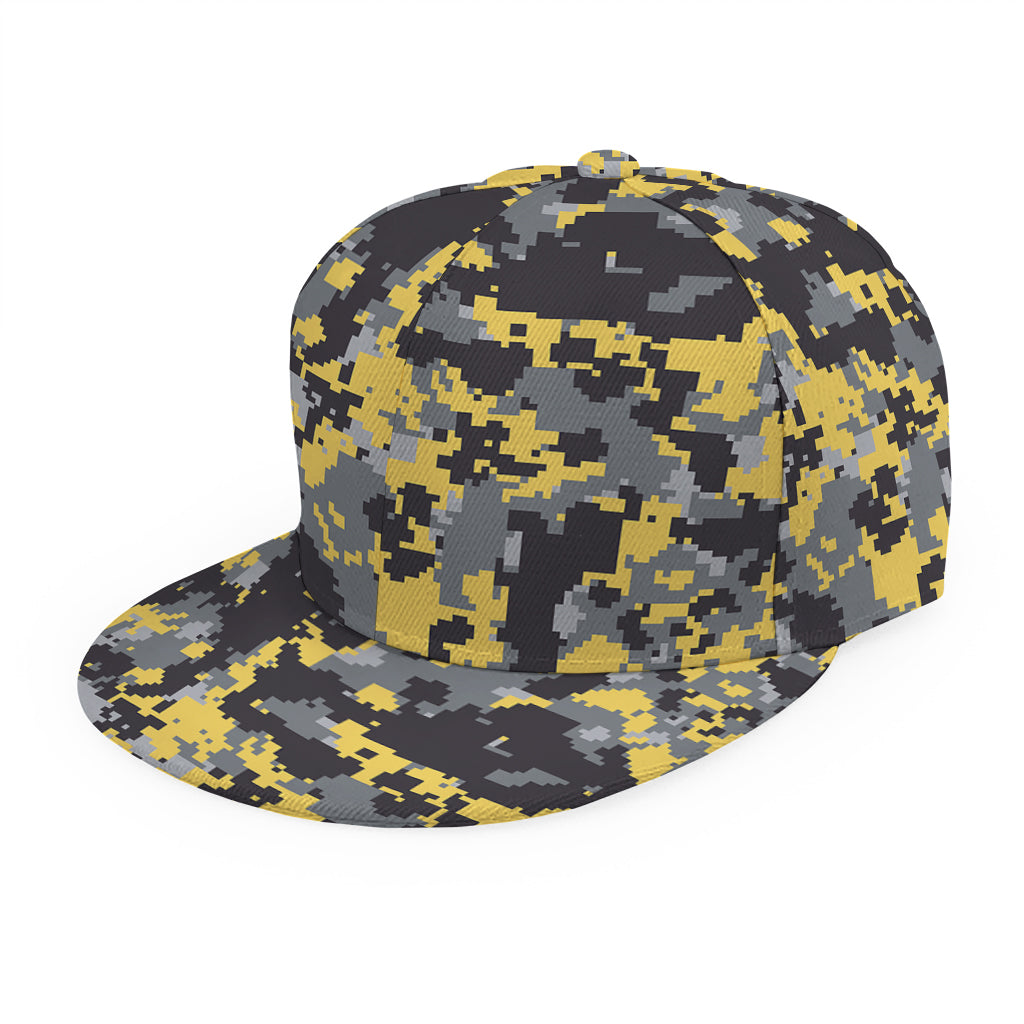 Yellow Black And Grey Digital Camo Print Snapback Cap