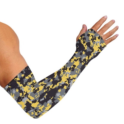 Yellow Black And Grey Digital Camo Print Sun Protection Arm Sleeves