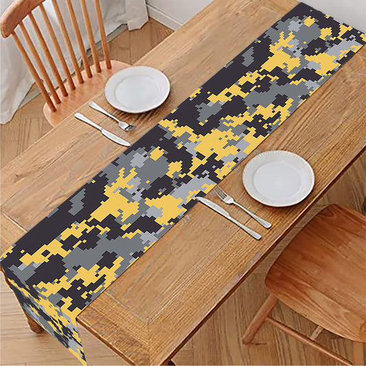 Yellow Black And Grey Digital Camo Print Table Runner