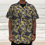 Yellow Black And Grey Digital Camo Print Textured Short Sleeve Shirt