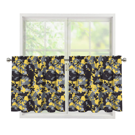 Yellow Black And Grey Digital Camo Print Tier Curtains