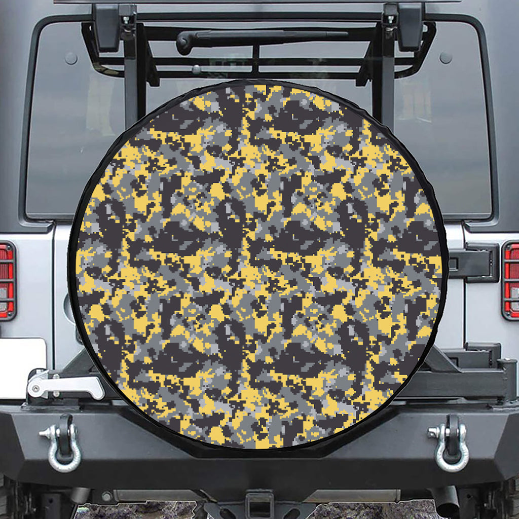 Yellow Black And Grey Digital Camo Print Tire Cover