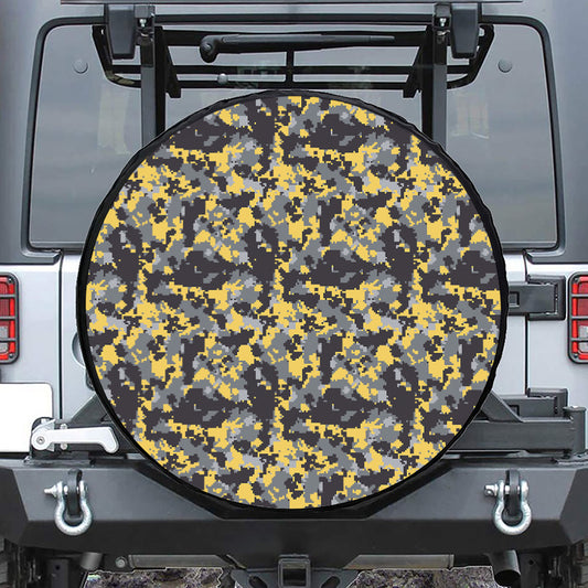 Yellow Black And Grey Digital Camo Print Tire Cover