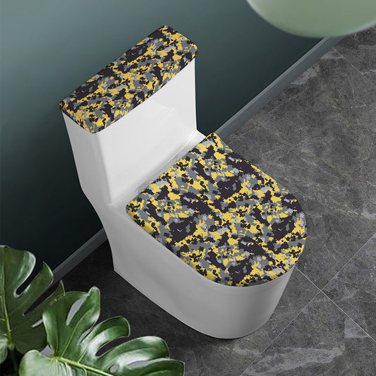 Yellow Black And Grey Digital Camo Print Toilet Lid And Tank Cover Set