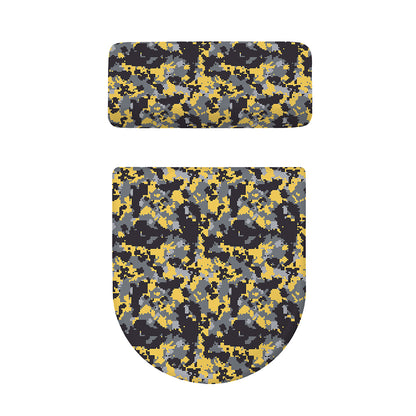 Yellow Black And Grey Digital Camo Print Toilet Lid And Tank Cover Set