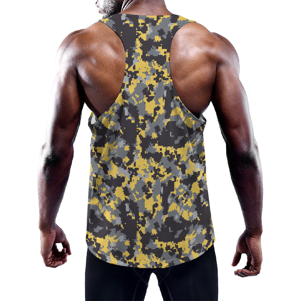 Yellow Black And Grey Digital Camo Print Training Tank Top