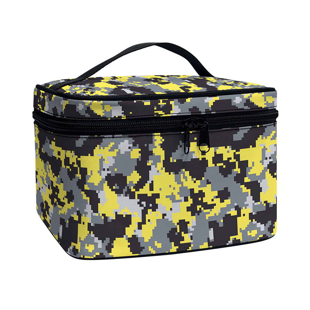 Yellow Black And Grey Digital Camo Print Travel Makeup Bag