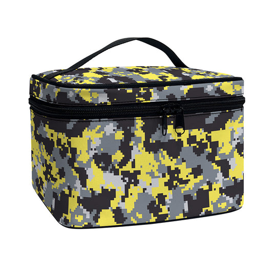 Yellow Black And Grey Digital Camo Print Travel Makeup Bag