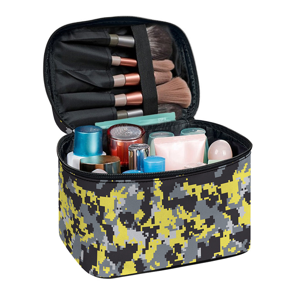 Yellow Black And Grey Digital Camo Print Travel Makeup Bag