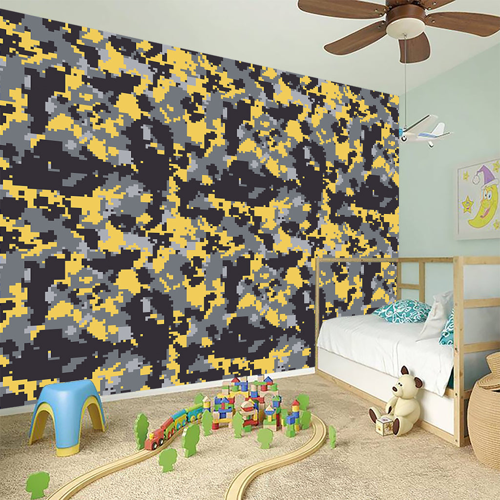 Yellow Black And Grey Digital Camo Print Wall Sticker