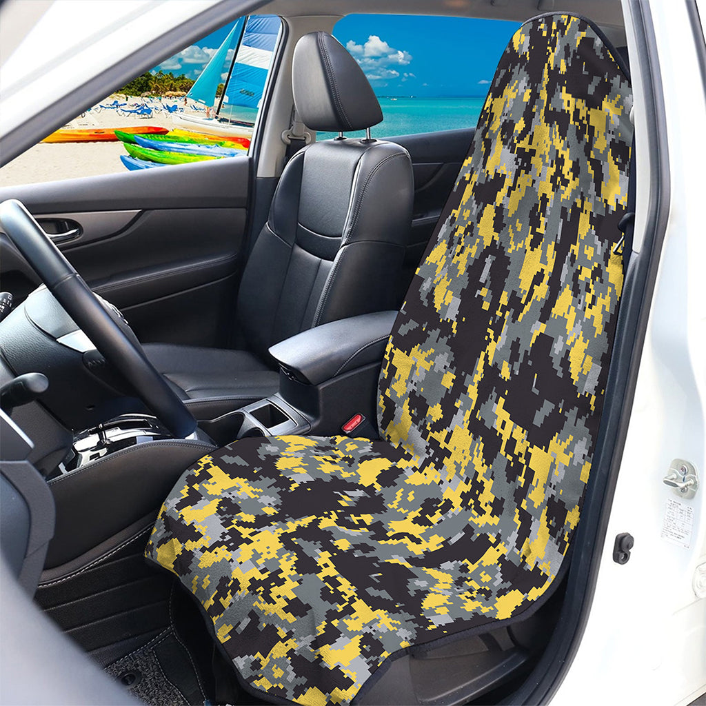 Yellow Black And Grey Digital Camo Print Waterproof Car Seat Cover
