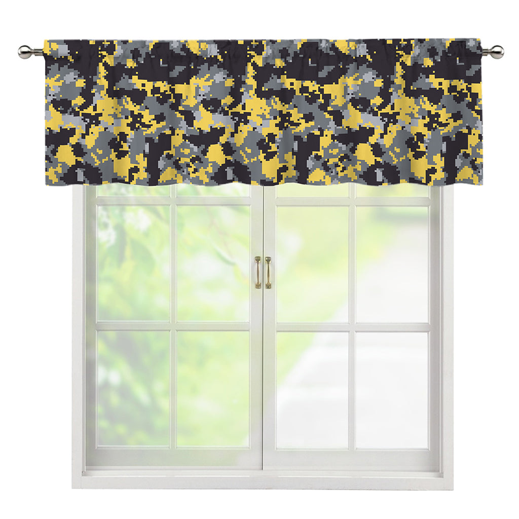 Yellow Black And Grey Digital Camo Print Window Valance