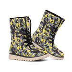 Yellow Black And Grey Digital Camo Print Winter Boots