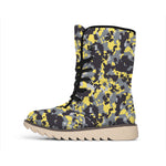 Yellow Black And Grey Digital Camo Print Winter Boots