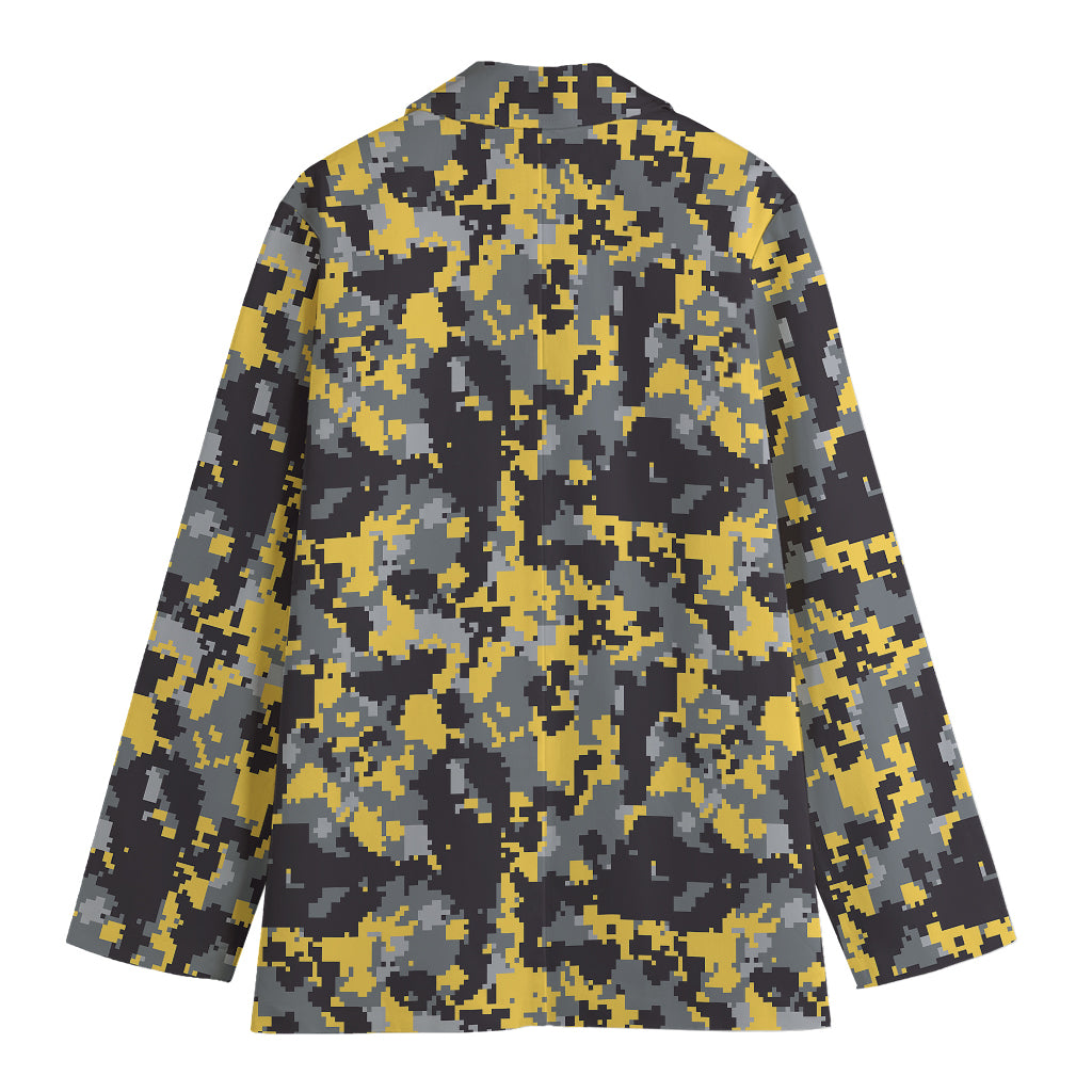 Yellow Black And Grey Digital Camo Print Women's Blazer