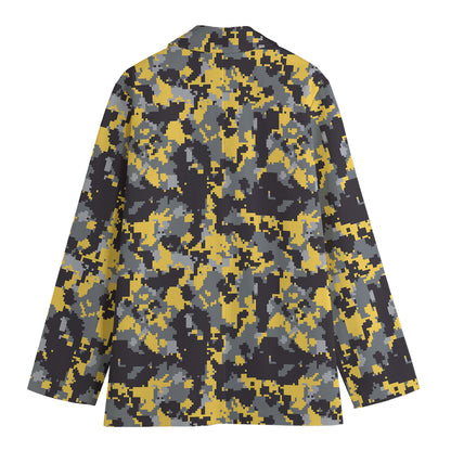 Yellow Black And Grey Digital Camo Print Women's Blazer