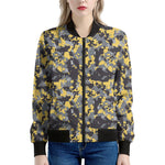 Yellow Black And Grey Digital Camo Print Women's Bomber Jacket