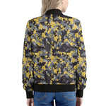 Yellow Black And Grey Digital Camo Print Women's Bomber Jacket