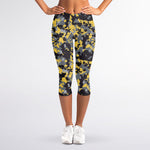 Yellow Black And Grey Digital Camo Print Women's Capri Leggings