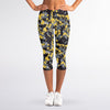Yellow Black And Grey Digital Camo Print Women's Capri Leggings