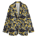 Yellow Black And Grey Digital Camo Print Women's Cotton Blazer