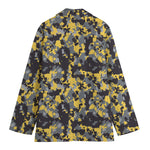 Yellow Black And Grey Digital Camo Print Women's Cotton Blazer