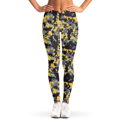 Yellow Black And Grey Digital Camo Print Women's Leggings
