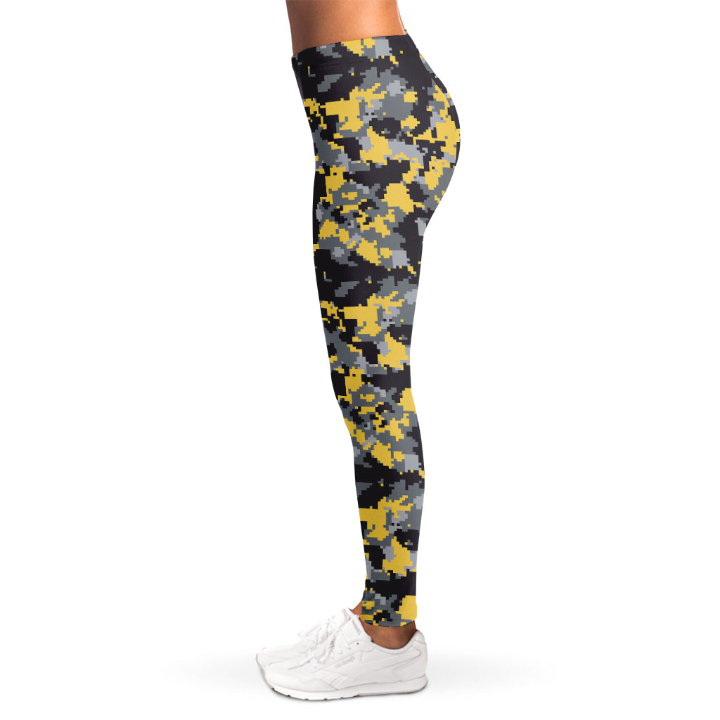 Yellow Black And Grey Digital Camo Print Women's Leggings