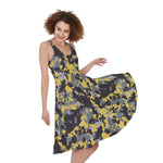 Yellow Black And Grey Digital Camo Print Women's Sleeveless Dress