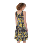 Yellow Black And Grey Digital Camo Print Women's Sleeveless Dress
