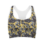 Yellow Black And Grey Digital Camo Print Women's Sports Bra
