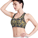 Yellow Black And Grey Digital Camo Print Women's Sports Bra