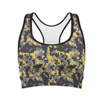 Yellow Black And Grey Digital Camo Print Women's Sports Bra