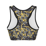 Yellow Black And Grey Digital Camo Print Women's Sports Bra