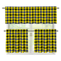 Yellow Black And Navy Plaid Print 3 Piece Kitchen Curtains